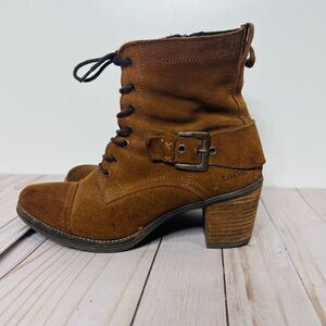 Taos Brown Suede Leather Ankle Heeled Boots Lace Up Sz 41